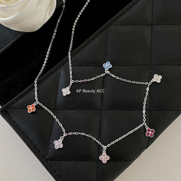 C廠-新款爆款復古多巴胺四葉草項鍊女925純銀百搭法式輕奢疊戴鎖骨鏈「XL-1214」25.12-2