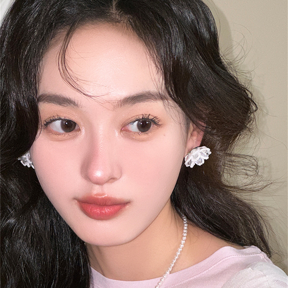 C廠-設計感夏天甜美超仙花朵珍珠耳釘女時髦高級感簡約小清新鋯石耳飾「EH-3877」25.06-3