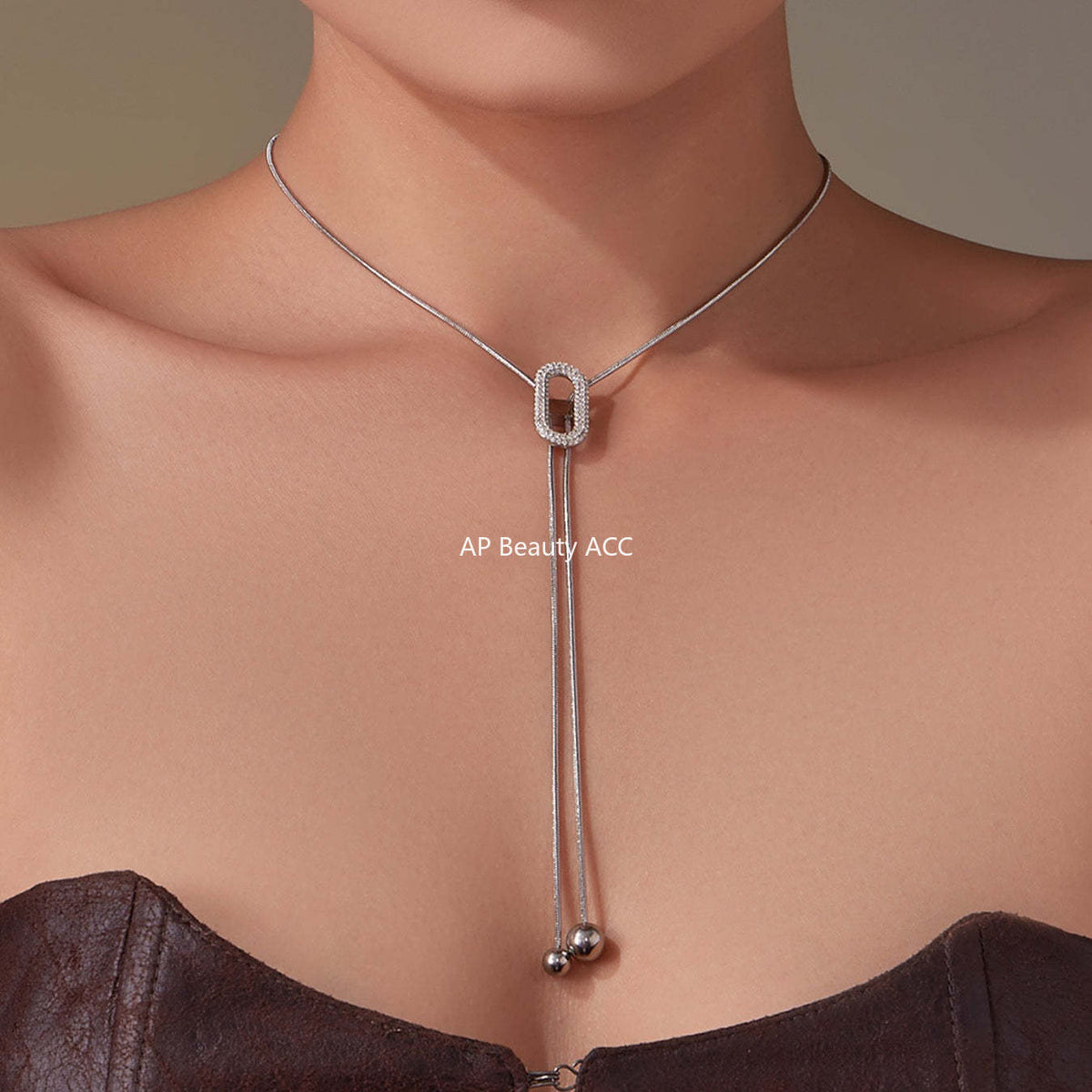 B廠-超閃5A鋯石日字抽拉項鍊不鏽鋼鍍18k真金跨境新款珠寶首飾「P560」25.11-3