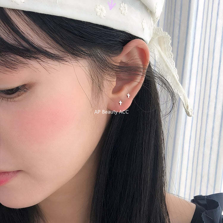 C廠-S99純銀十字架耳釘女韓版小眾高級感養耳耳骨釘極簡日常百搭耳飾「EH-4269」25.11-3
