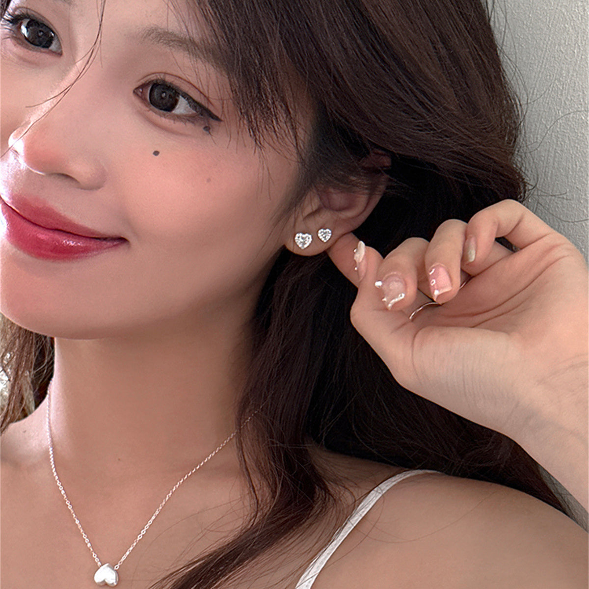C廠-簡約清新超閃愛心鋯石耳釘女小眾設計百搭銀針耳環高級感通勤耳飾「EH-3950」25.08-5
