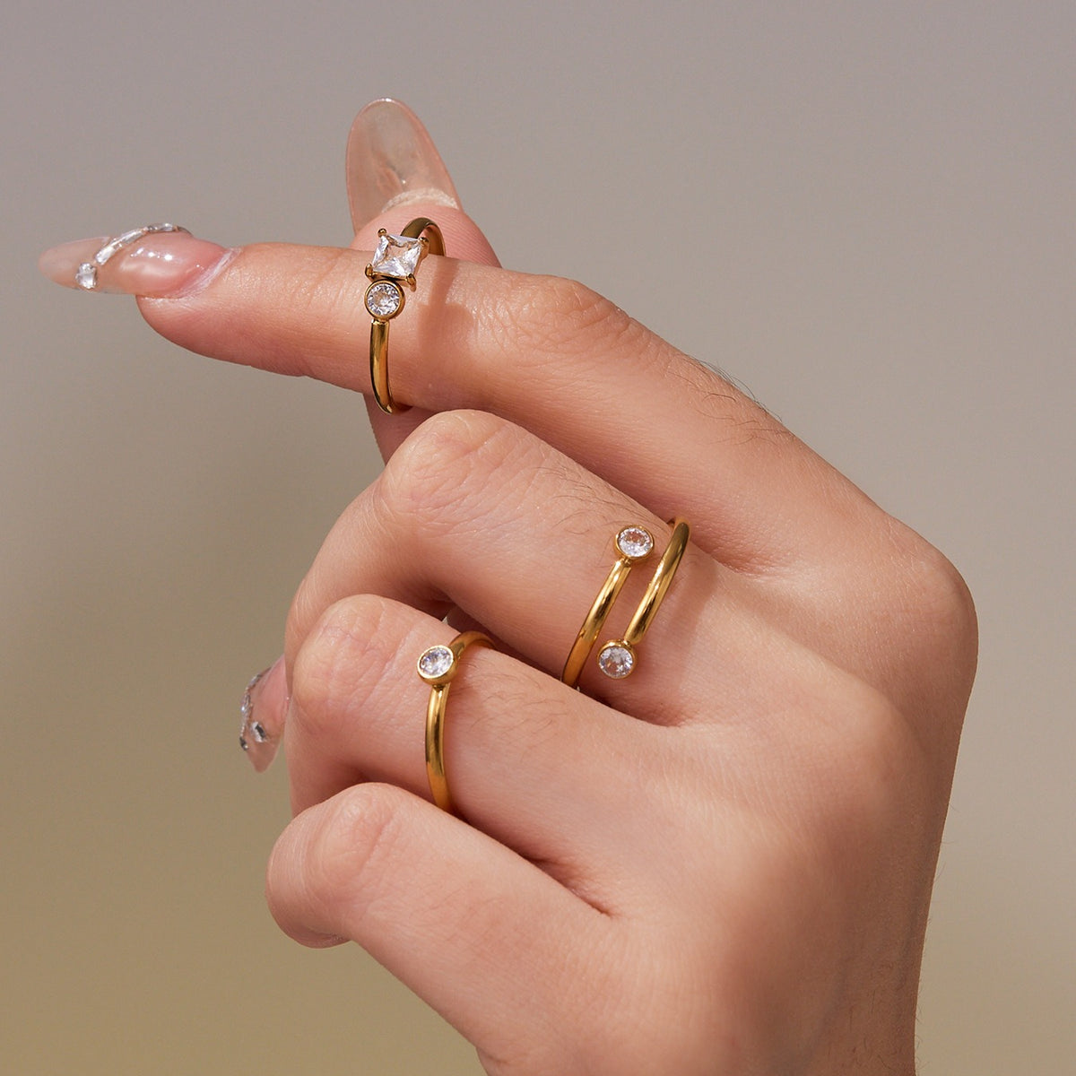 B廠-超閃5A鋯石小鑽尾戒三件套戒指不鏽鋼18k鍍金飾品跨境rings「A309-A312-A313」25.09-4
