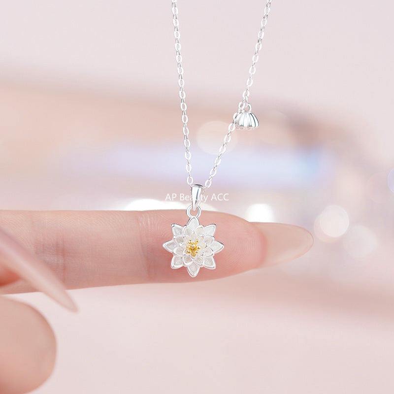 D廠-足銀S999蓮花項鍊中式復古小清新優雅溫柔百搭森系文藝鎖骨鏈批發「YC3184N」25.11-1
