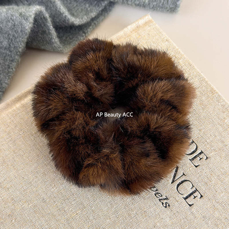 E廠-韓系秋冬毛絨豹紋大腸髮圈女高級感氣質扎頭髮馬尾頭繩髮繩髮飾「27635」25.11-1