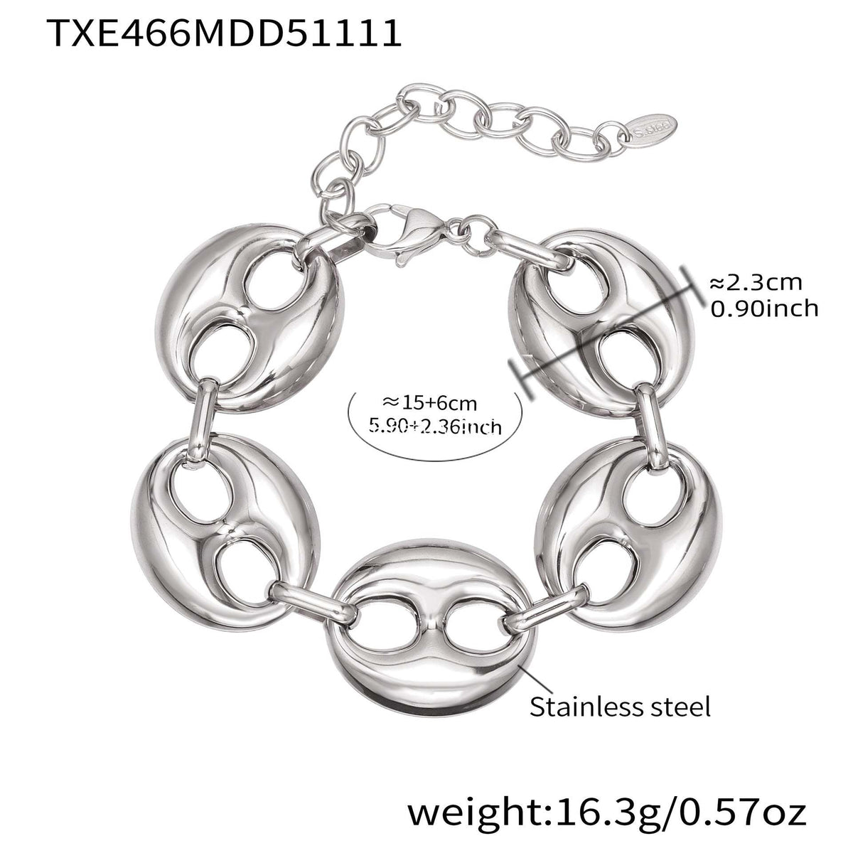 B廠-時尚輕奢風光面橢圓形豬鼻子項鍊手鍊套裝不鏽鋼鍍18k真金「TXP466」25.11-3