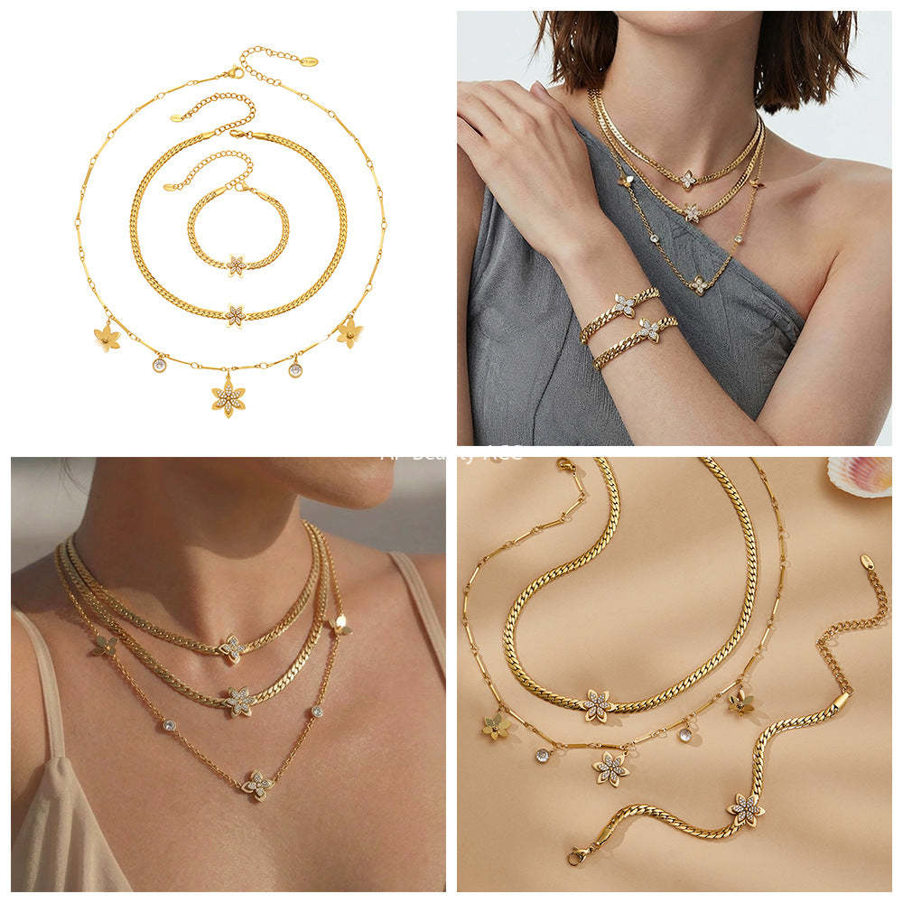 B廠-不鏽鋼超閃5A鋯石花朵吊墜項鍊手鍊INS小眾設計歐美熱銷新款飾品「TXP525」25.12-3