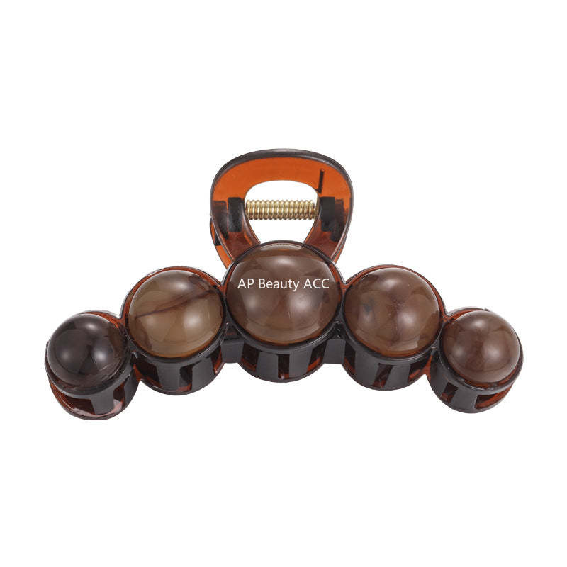 E廠-咖色高級感圓珠抓夾女2025新款高級感大號鯊魚夾後腦勺髮夾頭飾「27701」25.11-3