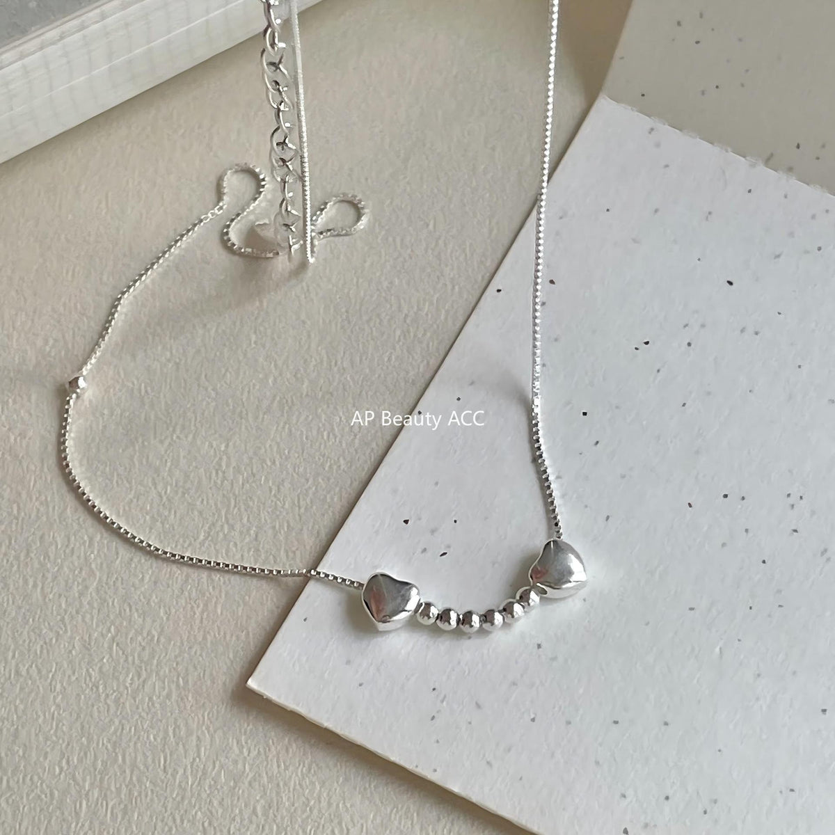 F廠-韓國韓版925純銀愛心圓珠項鍊簡約小紅書ins小鑽項鍊「B1383」25.11-3