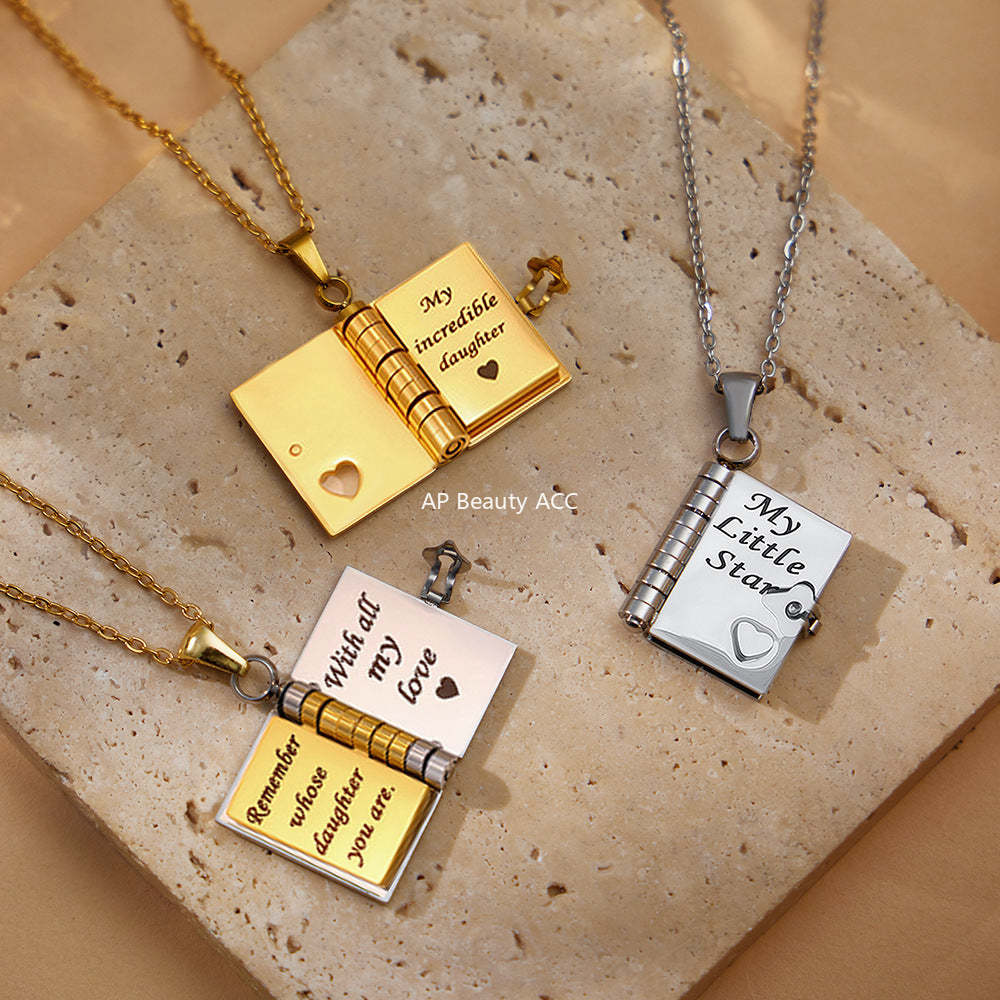 B廠-不鏽鋼小書本可打開刻字吊墜項鍊鍍18k真金歐美時尚熱銷新款飾品「RP022」25.12-3