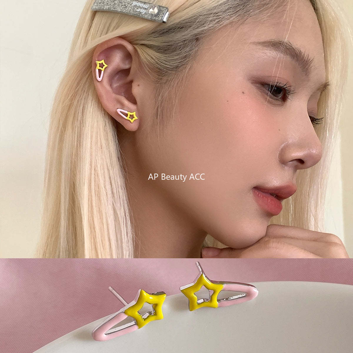 C廠-甜美可愛小眾星星發夾耳釘925銀針新款百搭少女清新簡約設計耳飾「EH-4261」25.11-3
