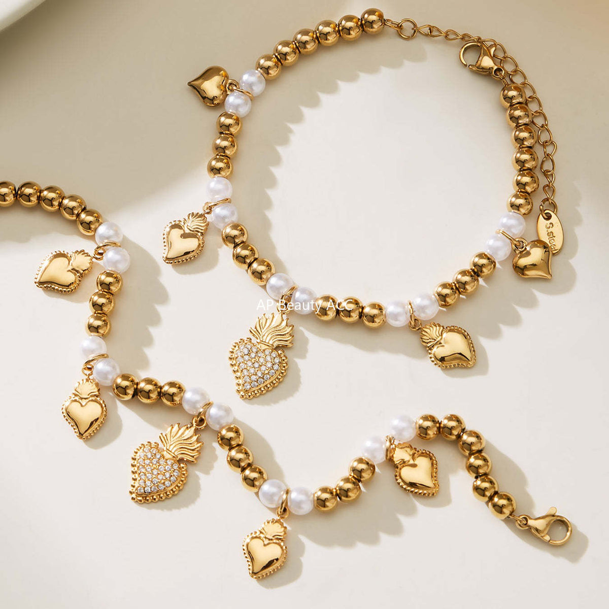 B廠-5A鋯石愛心皇冠吊墜項鍊耳環手鍊戒指套裝不鏽鋼鍍18k真金「TXP490」25.11-4