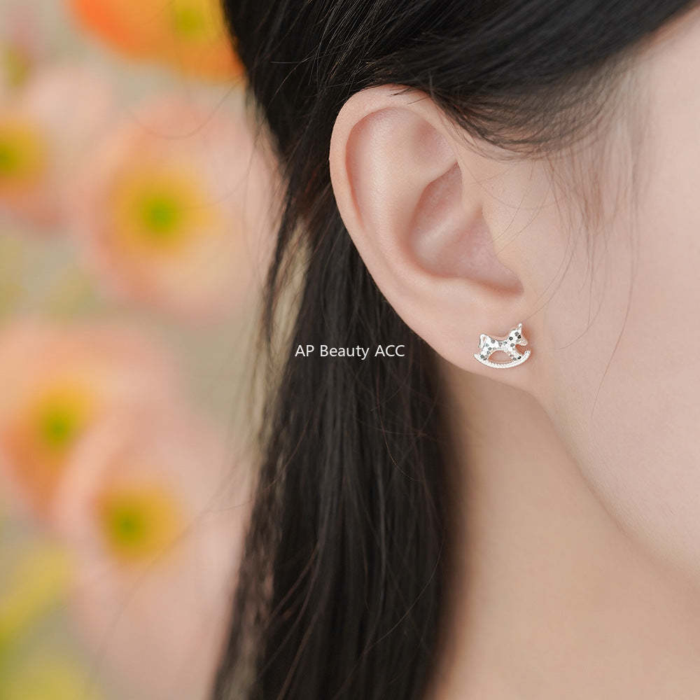 D廠-足銀S999搖搖木馬項鍊生肖馬耳釘碎冰冰新中式個性創意首飾「YC1327N_1 YC3225E_2」25.11-4