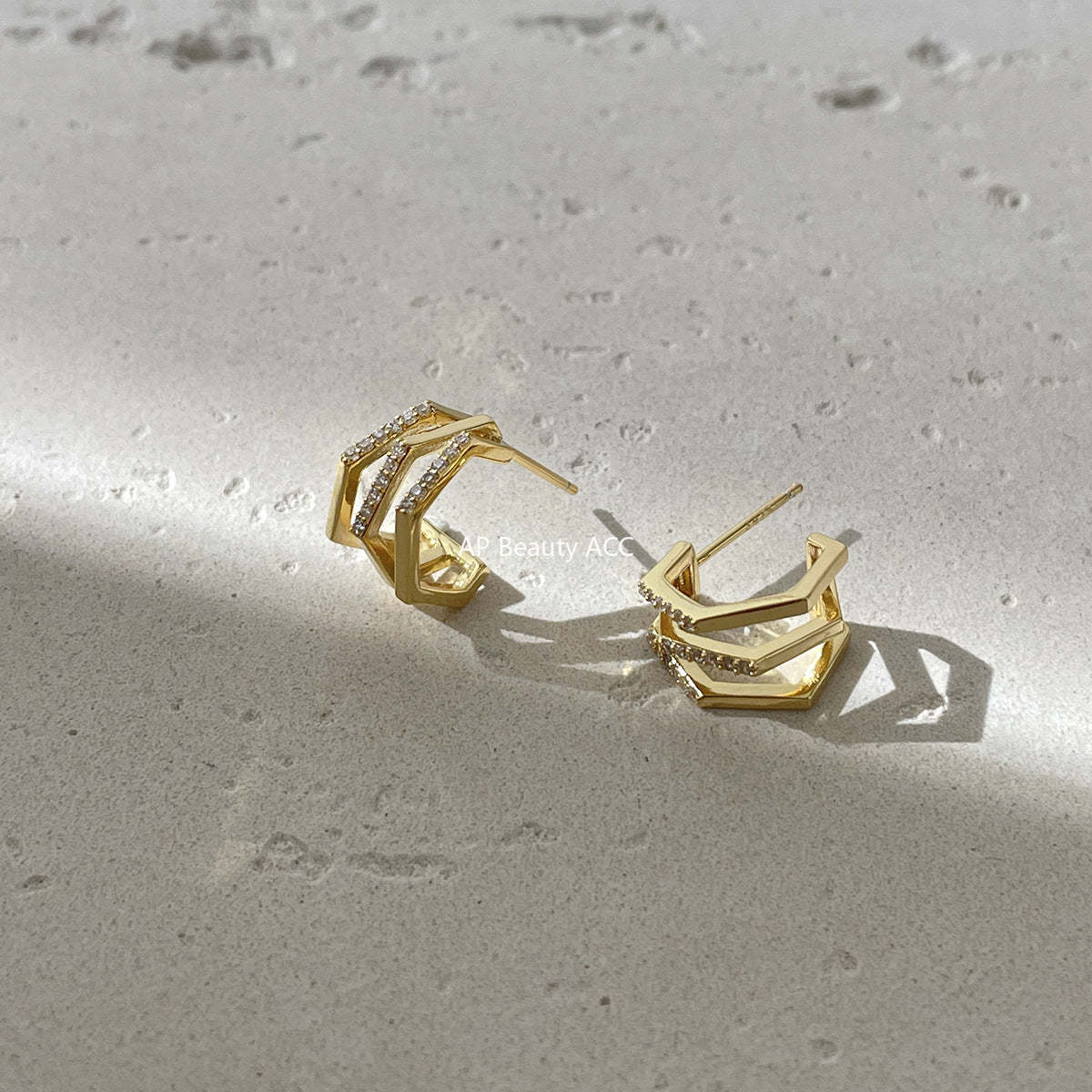 C廠-網紅個性疊戴風多層鋯石銀針耳耳釘女韓系時尚清冷ins無耳洞耳夾「EH-4292」25.12-3