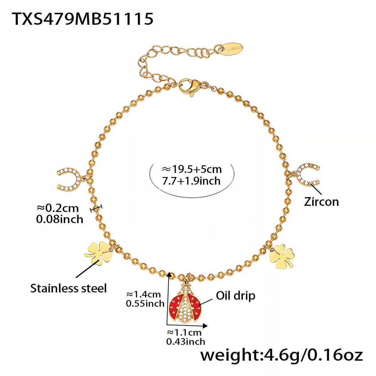 B廠-不鏽鋼5A鋯石滴油七星瓢蟲多配件吊墜項鍊手鍊耳環腳鏈套裝「TXP479」25.11-4