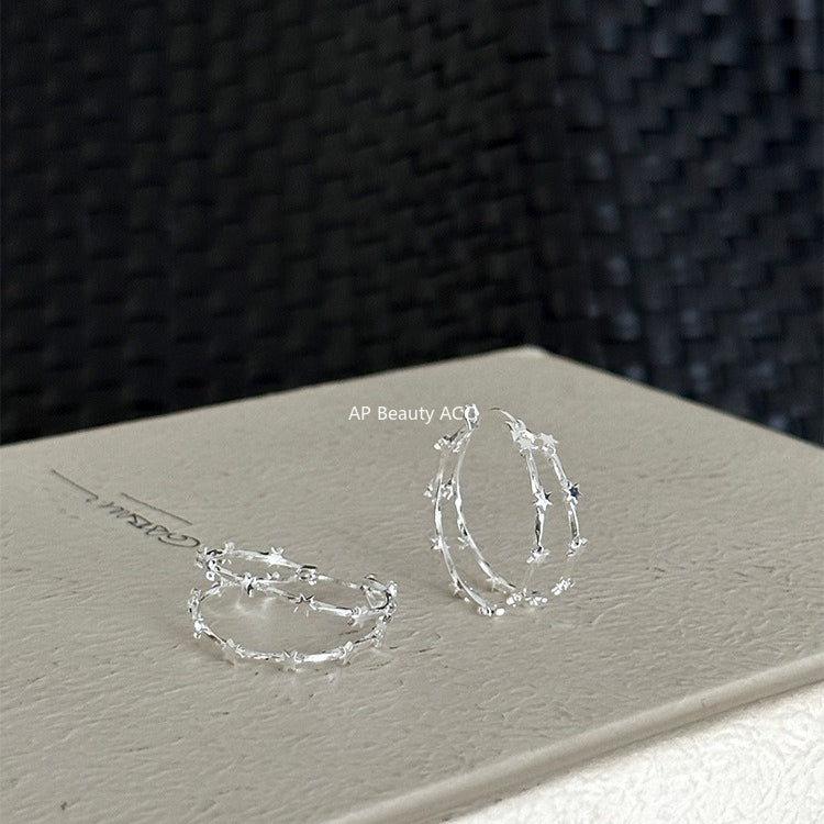 C廠-甜酷簡約星星耳環女時尚復古港風氣質荊棘銀針耳扣高級感秋冬耳飾「EH-4117」25.11-2