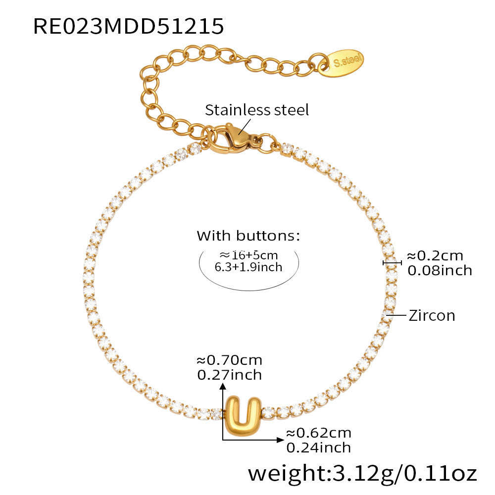 B廠-爆閃爪鑲鋯石26字母手鍊 不鏽鋼鍍18k真金時尚精緻氣質珠寶首飾女「RE023」25.12-3