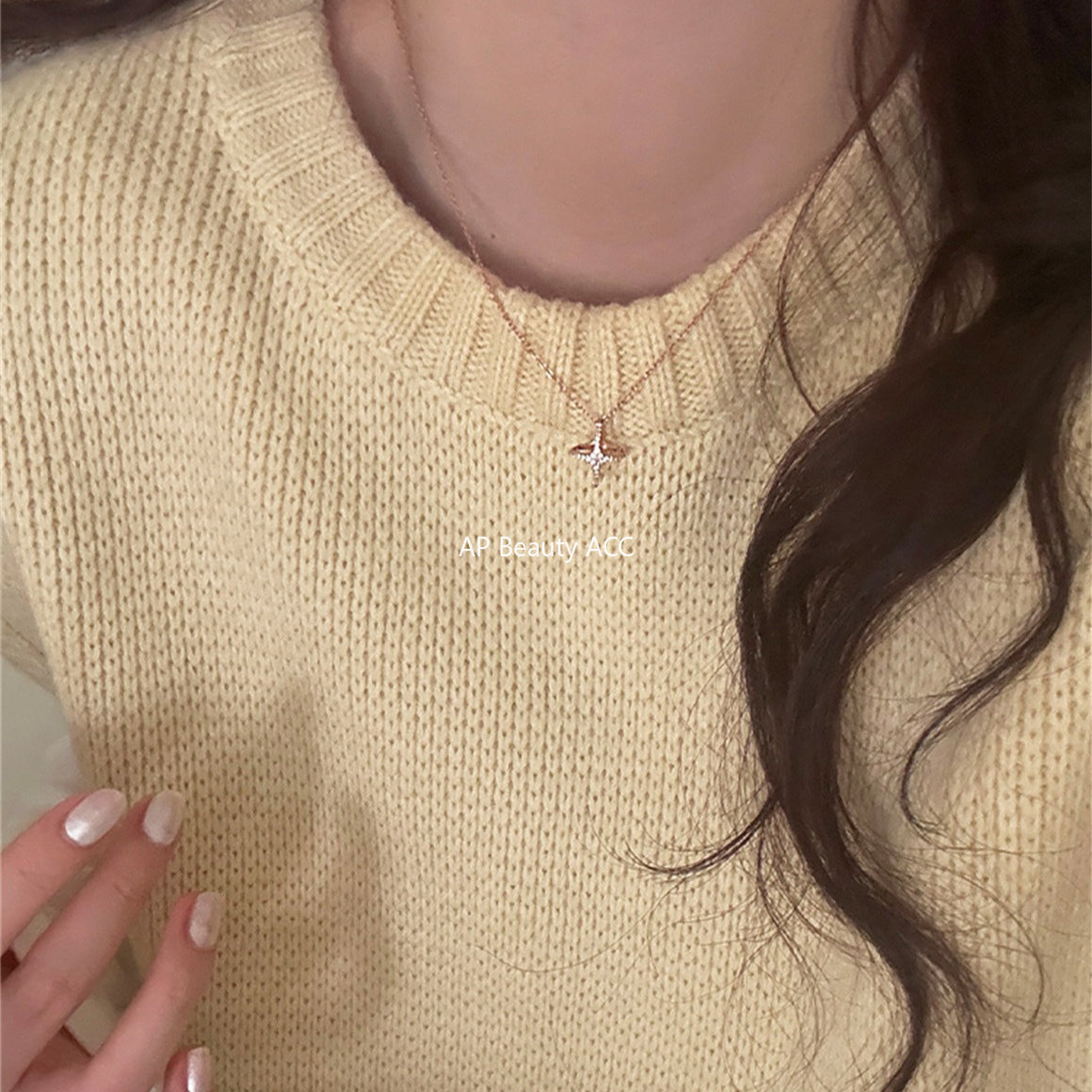 C廠-時尚個性四芒星純銀吊墜項鍊女設計感冷淡風氣質簡約鋯石頸鏈配飾「XL-1216」25.10-1
