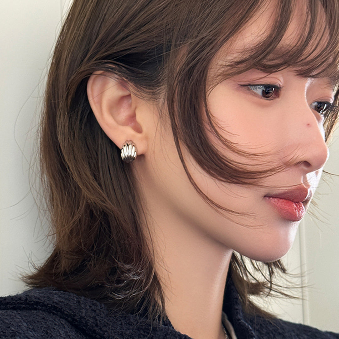 C廠-歐美潮流金屬感貝殼耳釘女輕奢設計感小眾銀針耳環百搭夏天耳飾「EH-3489」25.06-2