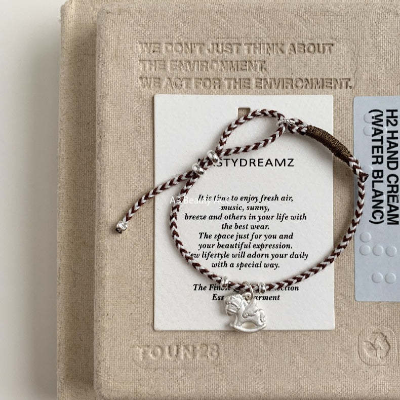 C廠-搖搖馬木馬2026屬馬生肖馬年S925純銀手工紅色（可調節）編繩手鍊「1630」25.12-3