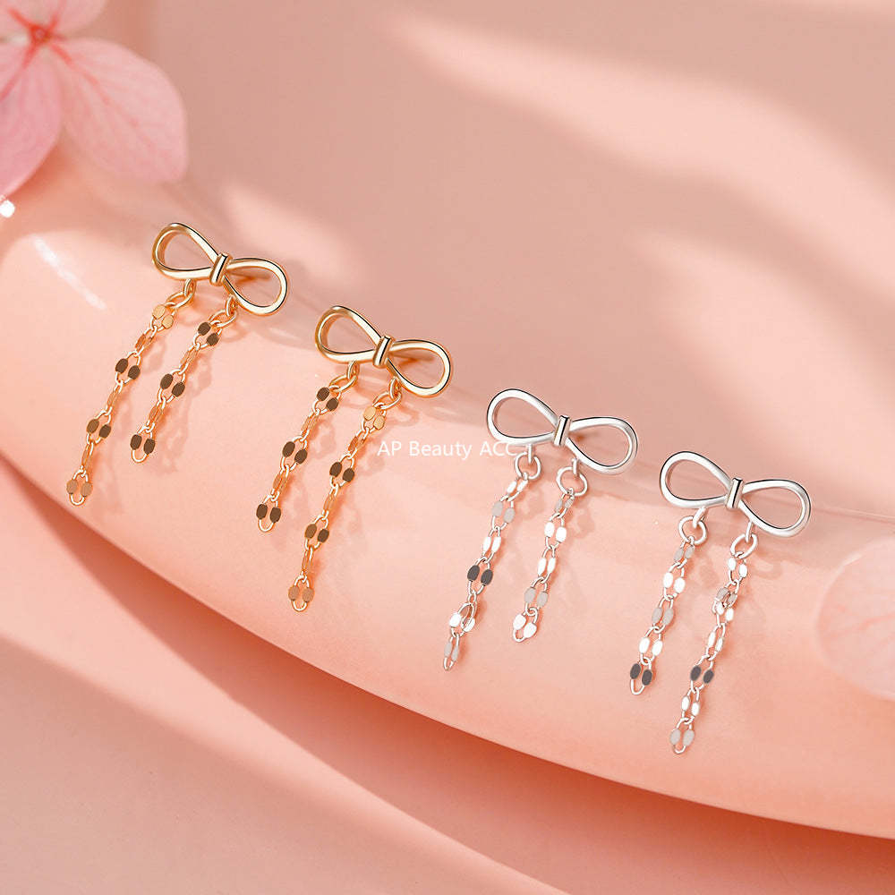 D廠-純銀S925蝴蝶結鏈條耳環女輕奢高級感甜美精緻小眾設計耳飾「YC4061E_1」25.12-3