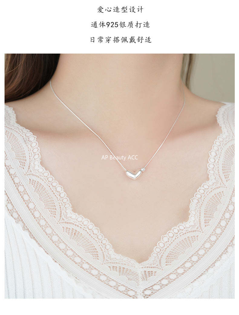 D廠-純銀S925愛心圓珠項鍊女小眾設計復古輕奢甜美可愛簡約鎖骨鏈批發「YC2177N_1」25.12-3