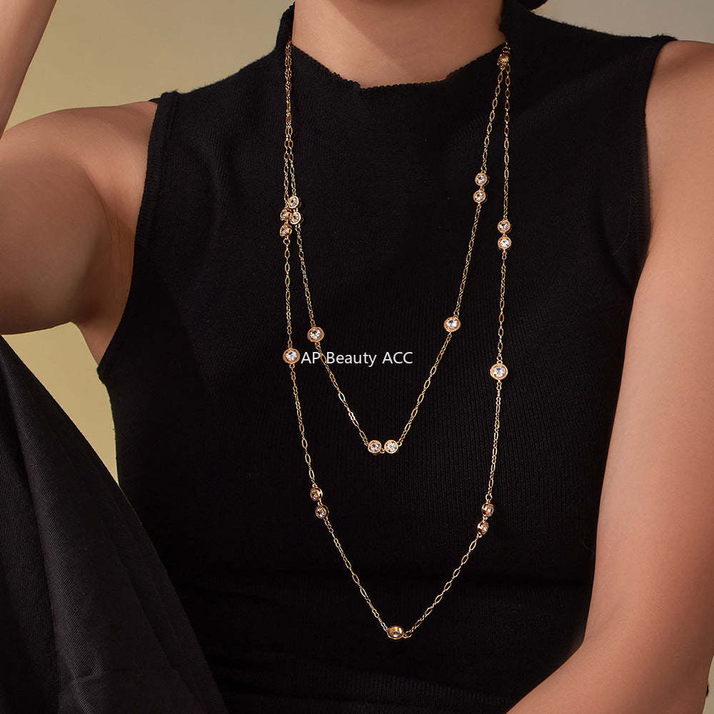 B廠-法式秋冬超閃爪鑽5A鋯石長款毛衣鏈不鏽鋼鍍18k真金不掉色「M083」25.11-3