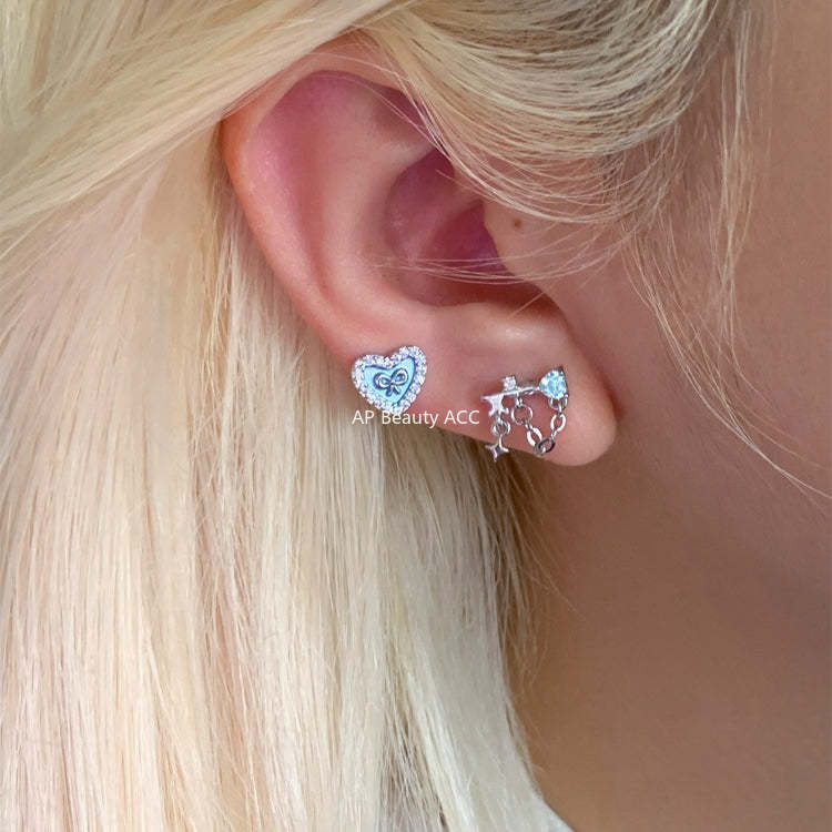 C廠-甜美精緻粉色鋯石十字架耳釘女個性獨特小香風鈦鋼耳骨釘小眾耳飾「EH-4328」25.11-4