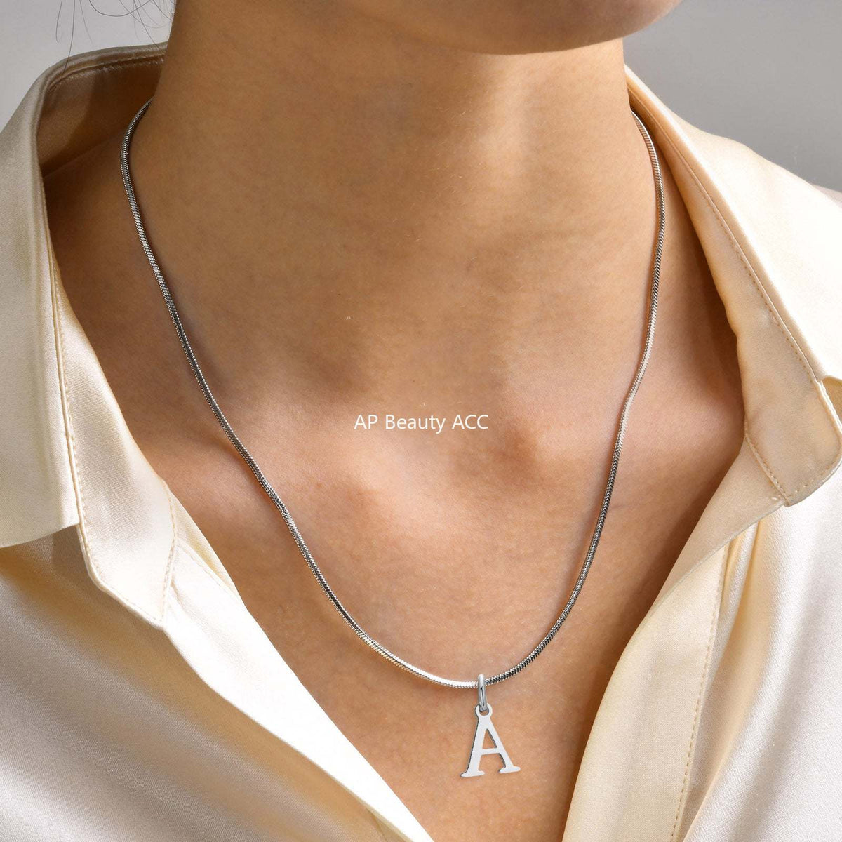 G廠-不鏽鋼跨境方蛇鏈26英文字母項鍊骨鏈鋼色「NC-1315」25.11-3