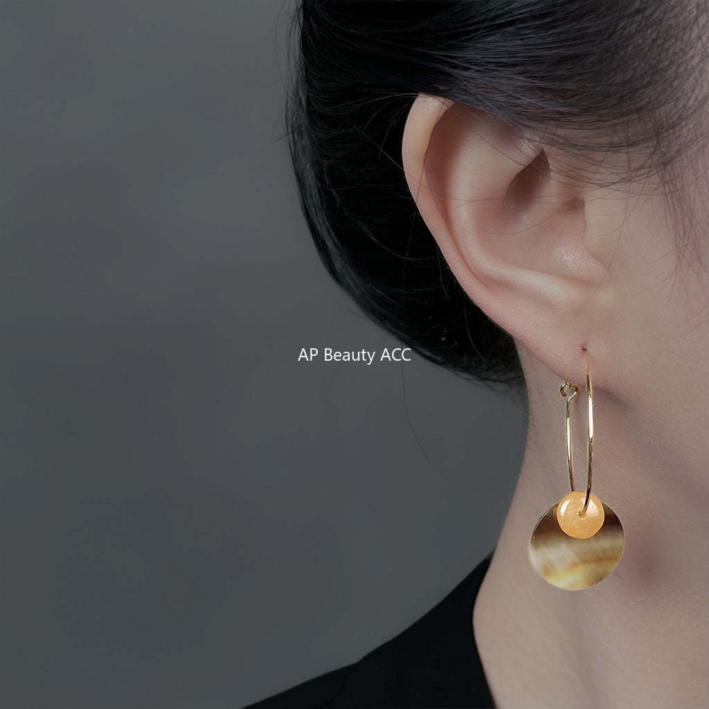 A廠-真貝殼時尚高級感手工藝新款圓形幾何度假風耳飾工廠新款耳環飾品「6943」25.10-5