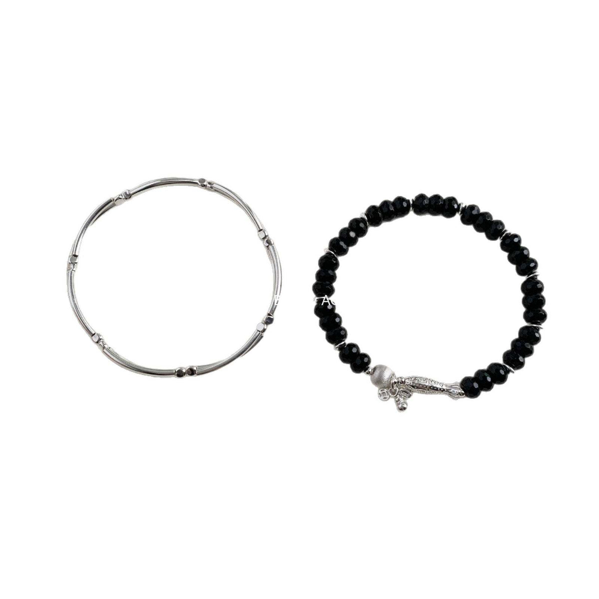 C廠-新中式錦鯉小魚葫蘆錢幣元寶黑瑪瑙串珠彈力雙層彎管S925純銀手鍊「1515」25.11-3