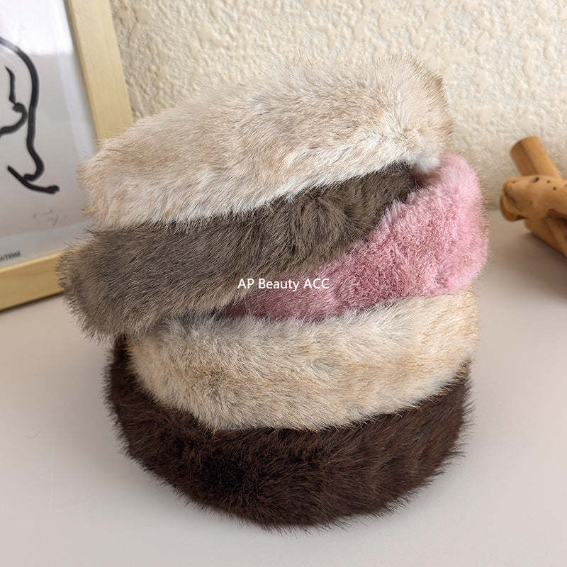 E廠-高顱頂髮箍女2025新款高級感秋冬毛絨髮箍洋氣時尚仿貂絨頭箍髮飾「24297」25.11-1