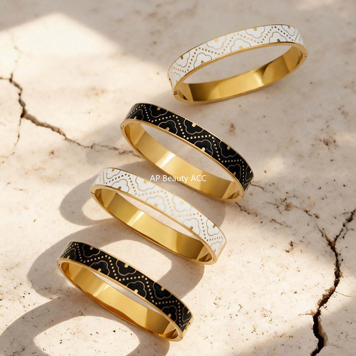 B廠-不鏽鋼琺瑯彩釉卡扣滴油手鐲鍍18k金百搭精美抽象派撞色拼接手環「Z528」25.12-3