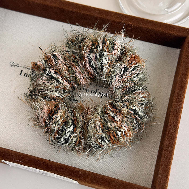 E廠-高級感彩色毛線編織大腸髮圈個性氣質馬尾髮繩小眾設計感韓版髮飾「24417」25.11-1