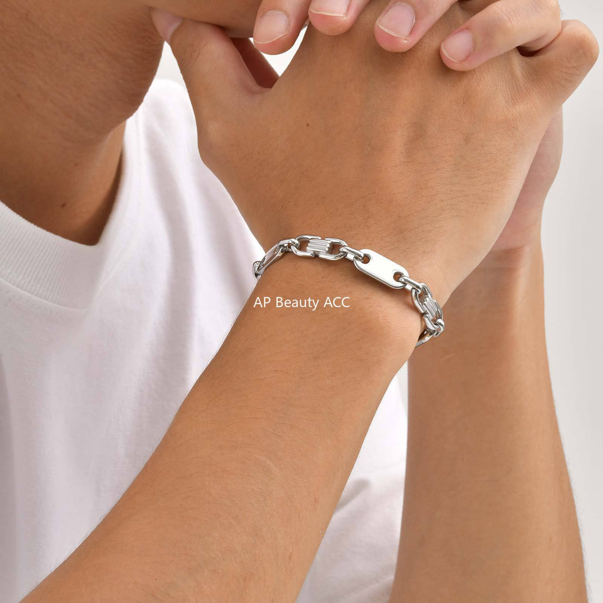 G廠-不鏽鋼扁節鏈小眾百搭簡約大氣男潮流手工鏈手鍊鋼色「BR-2705」25.10-5