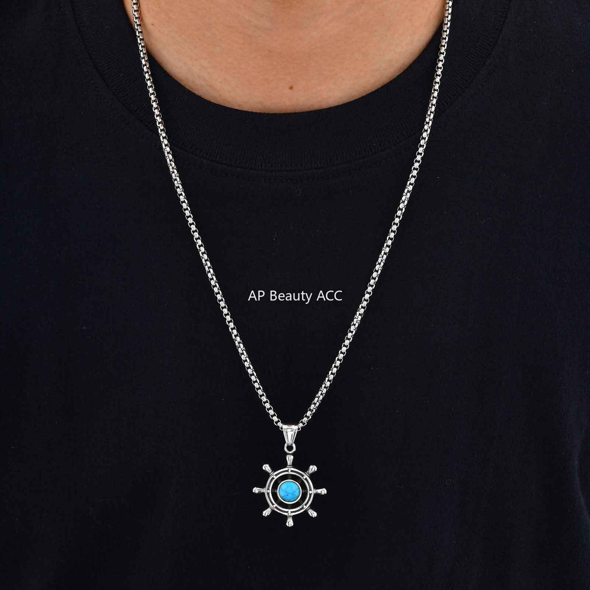 G廠-不鏽鋼復古項飾品船舵水手掛墜海軍潮牌船舵綠松石吊墜「PN-2234」25.11-2