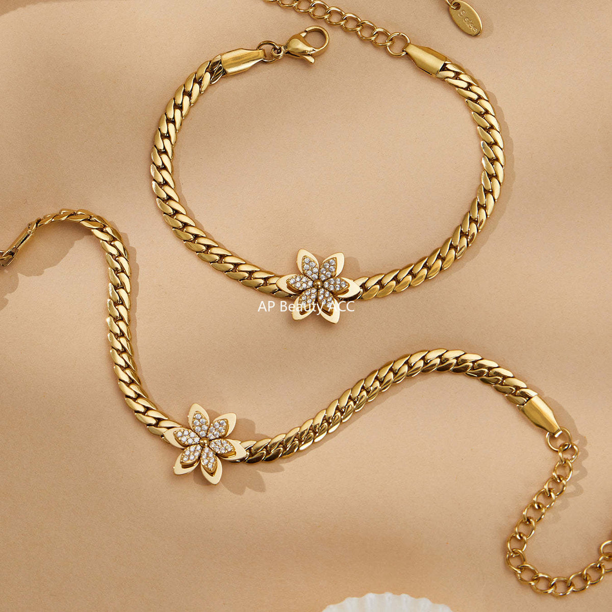 B廠-不鏽鋼超閃5A鋯石花朵吊墜項鍊手鍊INS小眾設計歐美熱銷新款飾品「TXP525」25.12-3