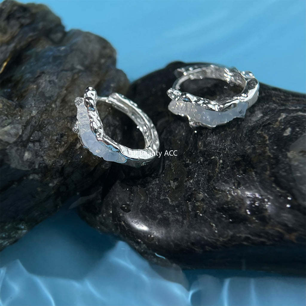 A廠-漸層玻璃水晶輕奢風小眾藍色圓形幾何耳圈耳環 ins潮爆款清新耳環「7085」25.11-3