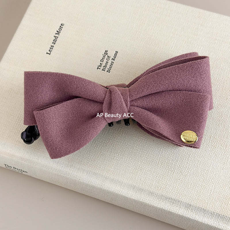 E廠-韓國秋冬高級感雙面呢子蝴蝶結香蕉夾韓系金標竪夾馬尾髮夾髮飾「27639」25.11-1