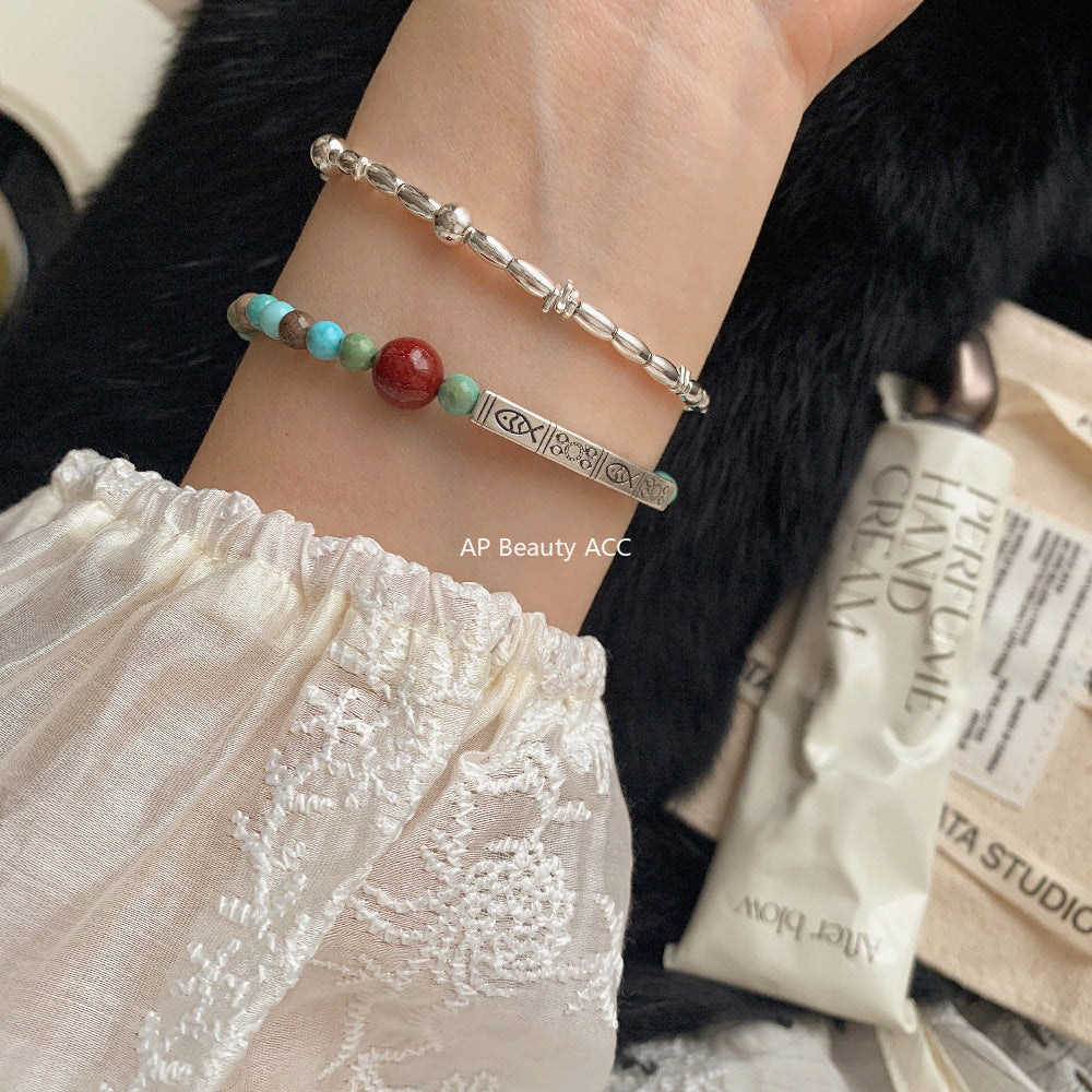 C廠-新中國國風古風錦鯉小魚兒朱砂紅瑪瑙菩提鋁鎂礦S925純銀手鍊「1541-1542」25.11-2