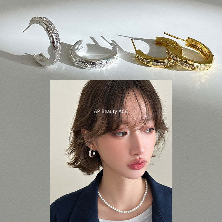 C廠-小眾輕奢高級感銀針耳圈女時尚度假風氣質耳環ins風獨特鋯石耳環「EH-4330」25.11-4