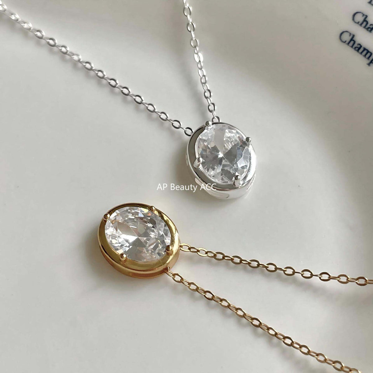 F廠-韓國韓版飾品925純銀橢圓鋯石項鍊INS風格百搭項鍊設計款項鍊「B1384」25.11-4