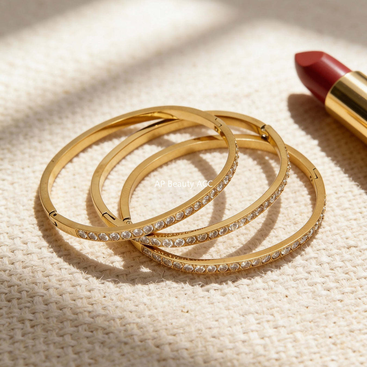 B廠-不鏽鋼單排鑽鋯石卡扣手鐲組合歐美時尚潮酷手飾品鍍18k金不掉色「Z512-15」25.12-2