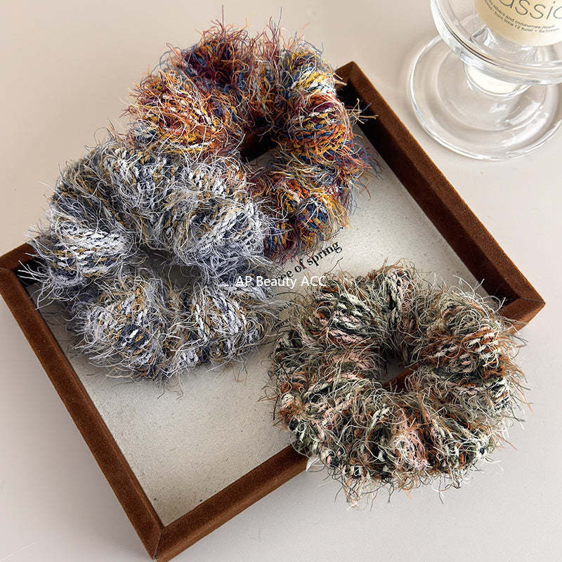 E廠-高級感彩色毛線編織大腸髮圈個性氣質馬尾髮繩小眾設計感韓版髮飾「24417」25.11-1