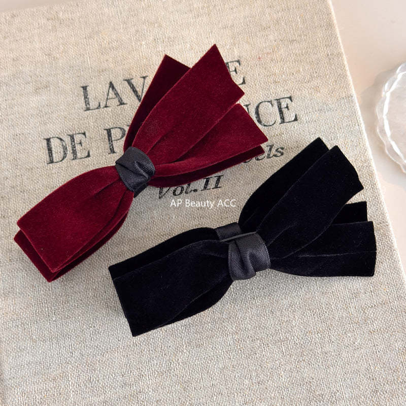 E廠-簡約復古絲絨蝴蝶結香蕉夾女後腦勺高級感髮飾氣質百搭馬尾夾髮卡「27757」25.12-1