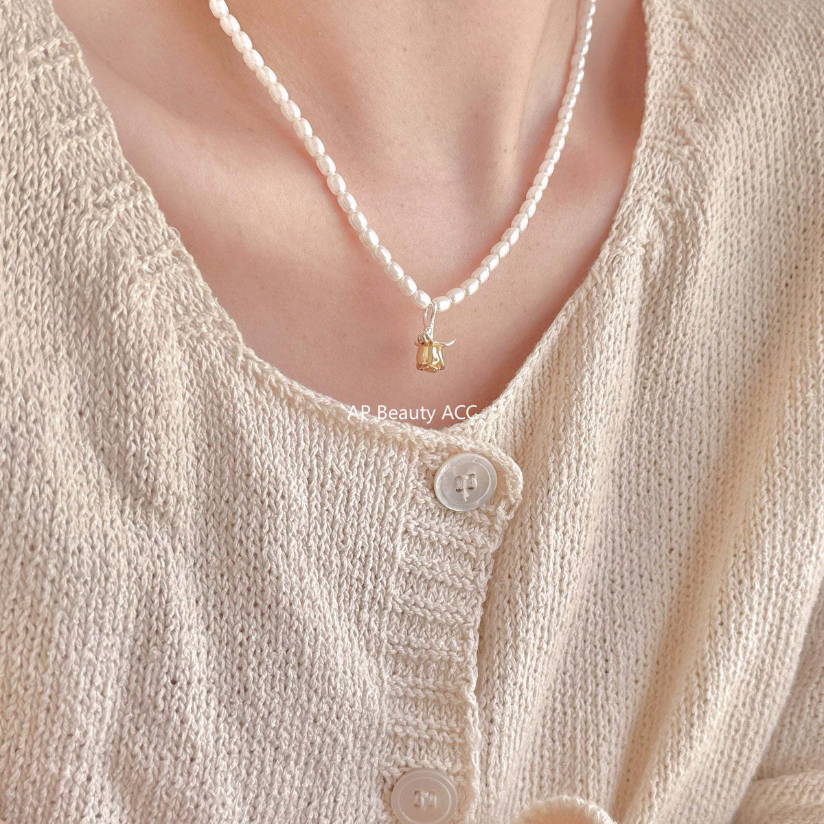 F廠-小眾輕奢法式風925純銀玫瑰花水晶珍珠項鍊女珍珠鎖骨鏈「B917」25.10-5