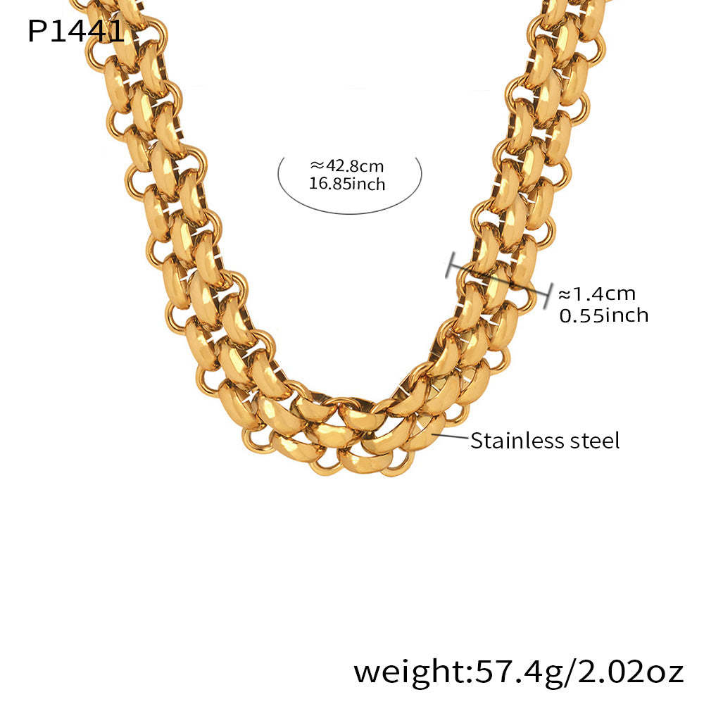 B廠-不鏽鋼OT扣純粗鏈條項鍊手鍊套裝歐美中性嘻哈誇張飾品鍍18k真金「P1441」25.12-2