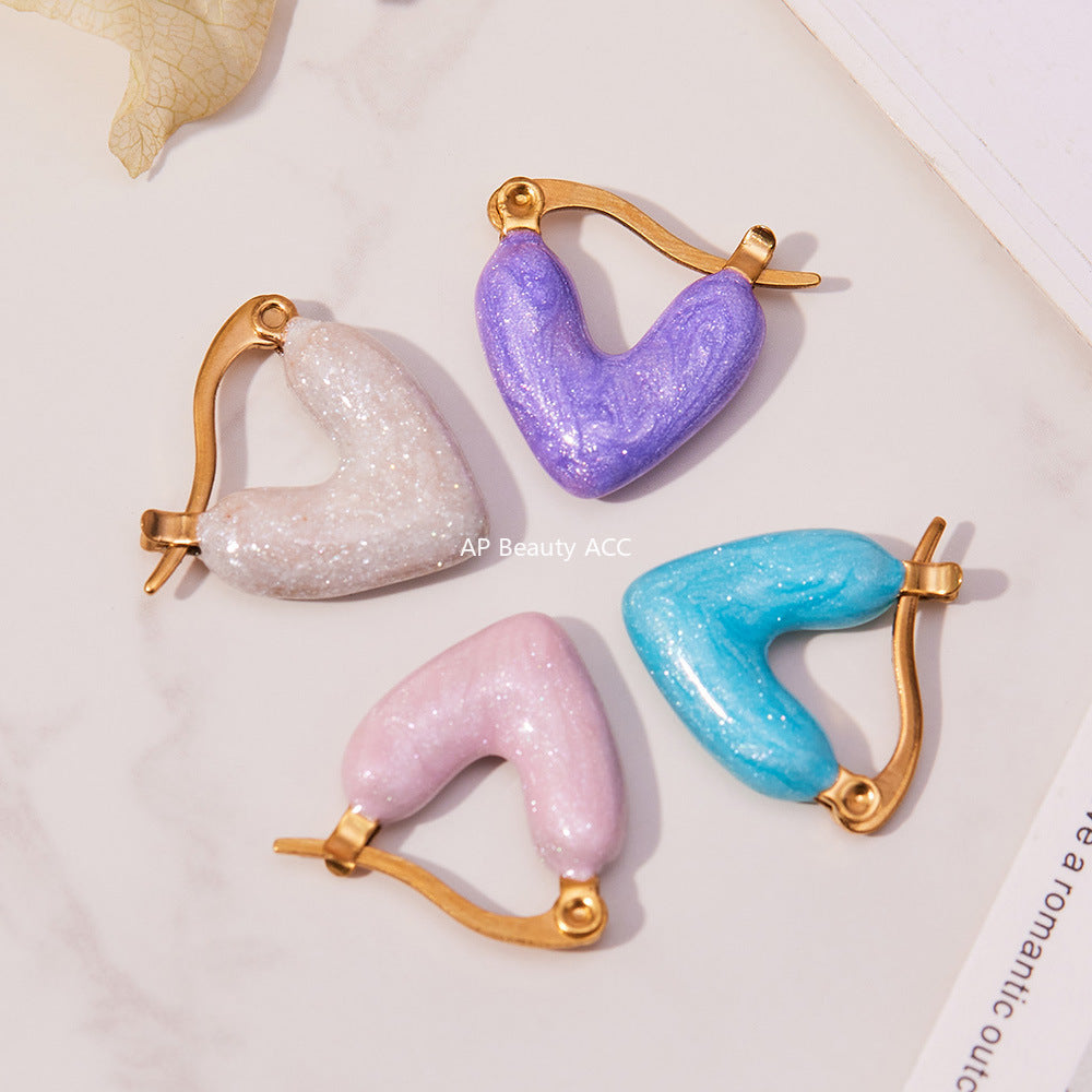 B廠-ins跨境熱銷款不對稱滴油愛心耳環輕奢高質感耳扣鍍18k真金「F924」25.11-2