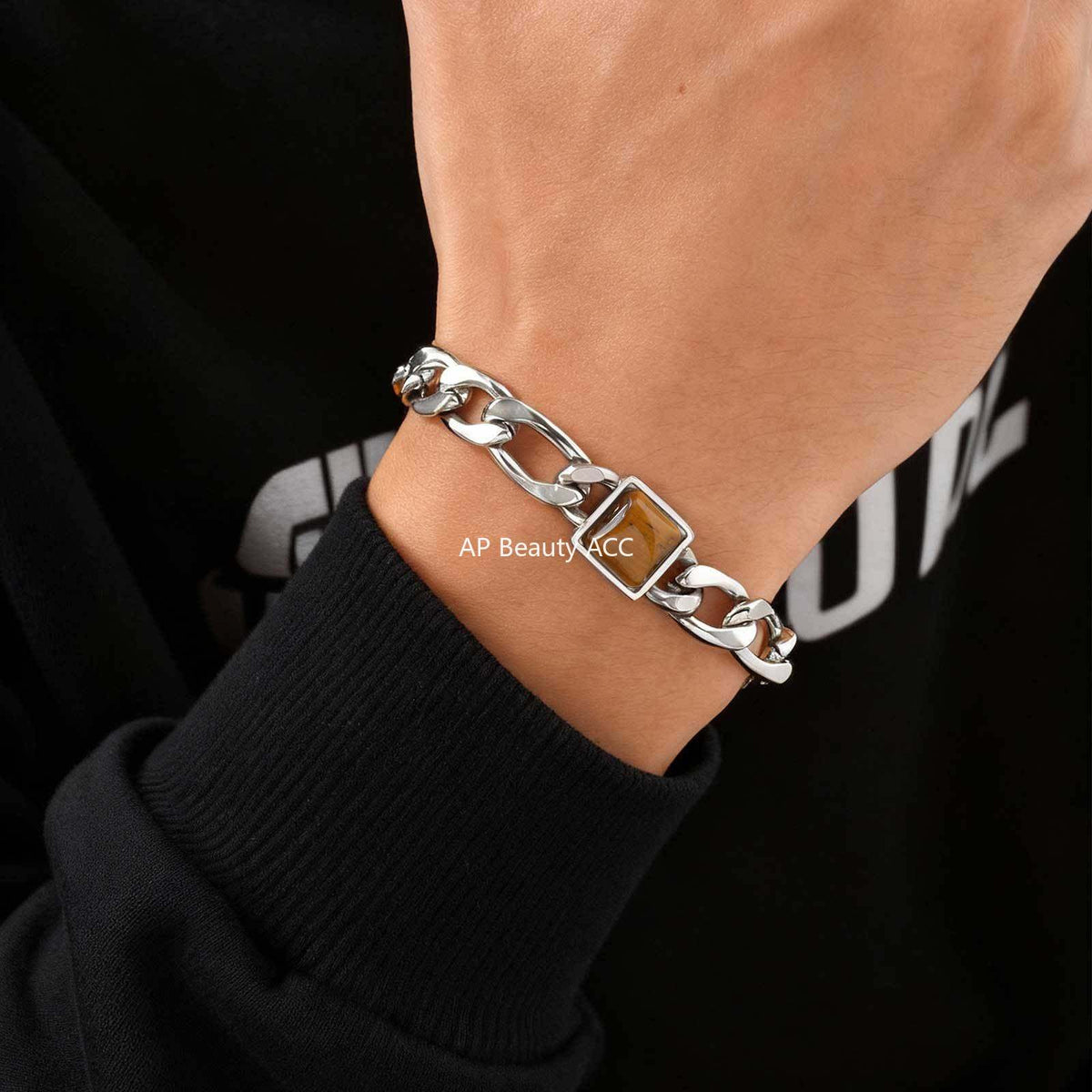 G廠-不鏽鋼手鍊批發男士嘻哈潮流手鍊三比一NK鏈方虎眼石手鍊「BR-2741」25.12-3