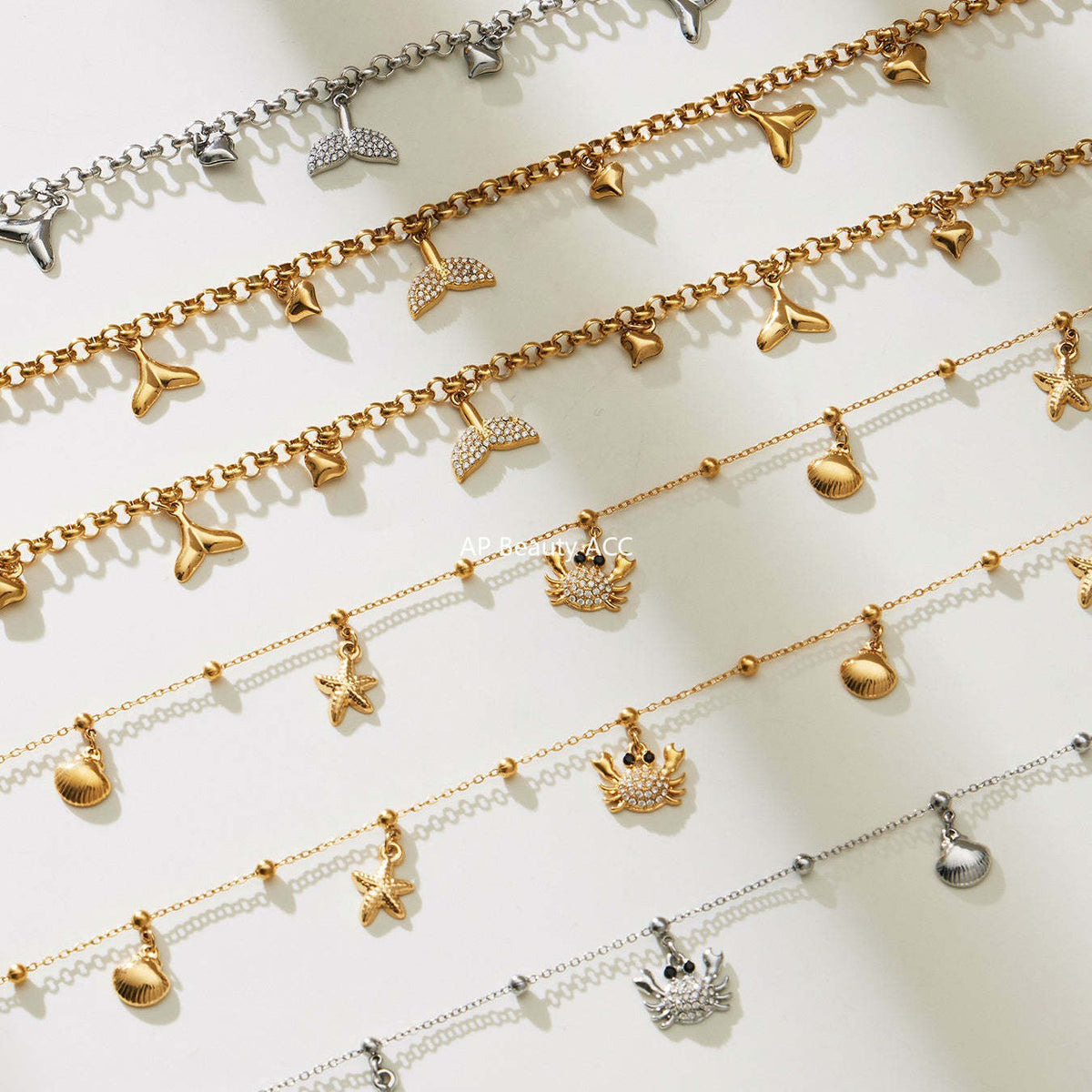 B廠-不鏽鋼DIY熱銷新款貝殼螃蟹5A鋯石帶鑽吊墜海洋沙灘風項鍊「P826」25.11-4