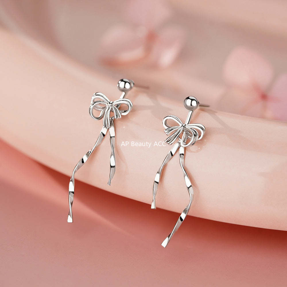 D廠-純銀S925飄帶蝴蝶結耳環芭蕾風甜美高級感氣質個性公主耳飾「YC9844E」25.12-3